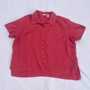 J Jill Womens 2X 100% Linen Short Sleeve Button Up Shirt Coral Red Plus Size